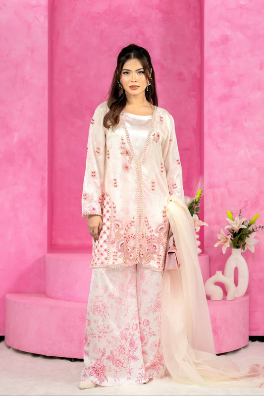 Blush Pearl Embroidered Three Piece Set
