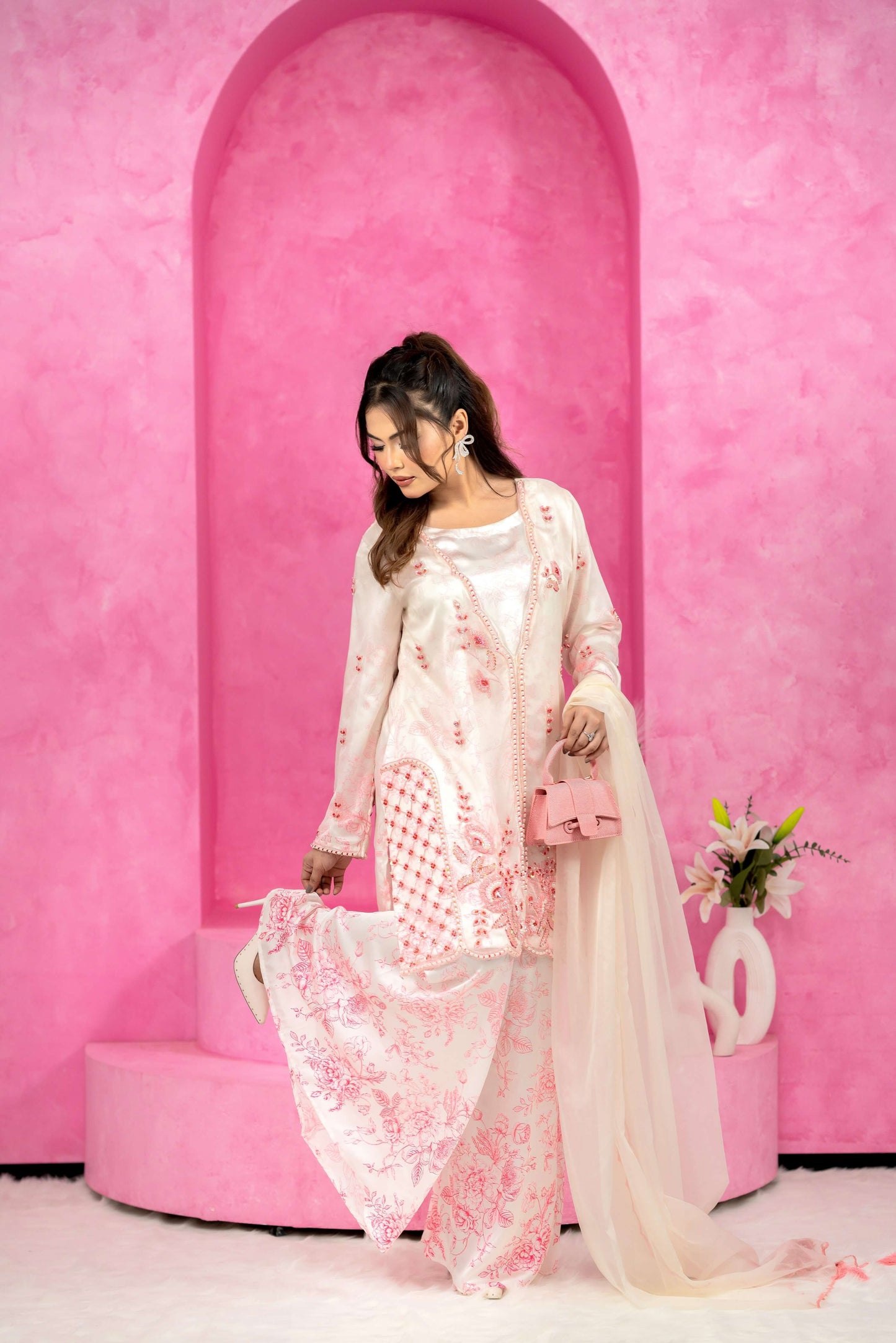 Blush Pearl Embroidered Three Piece Set