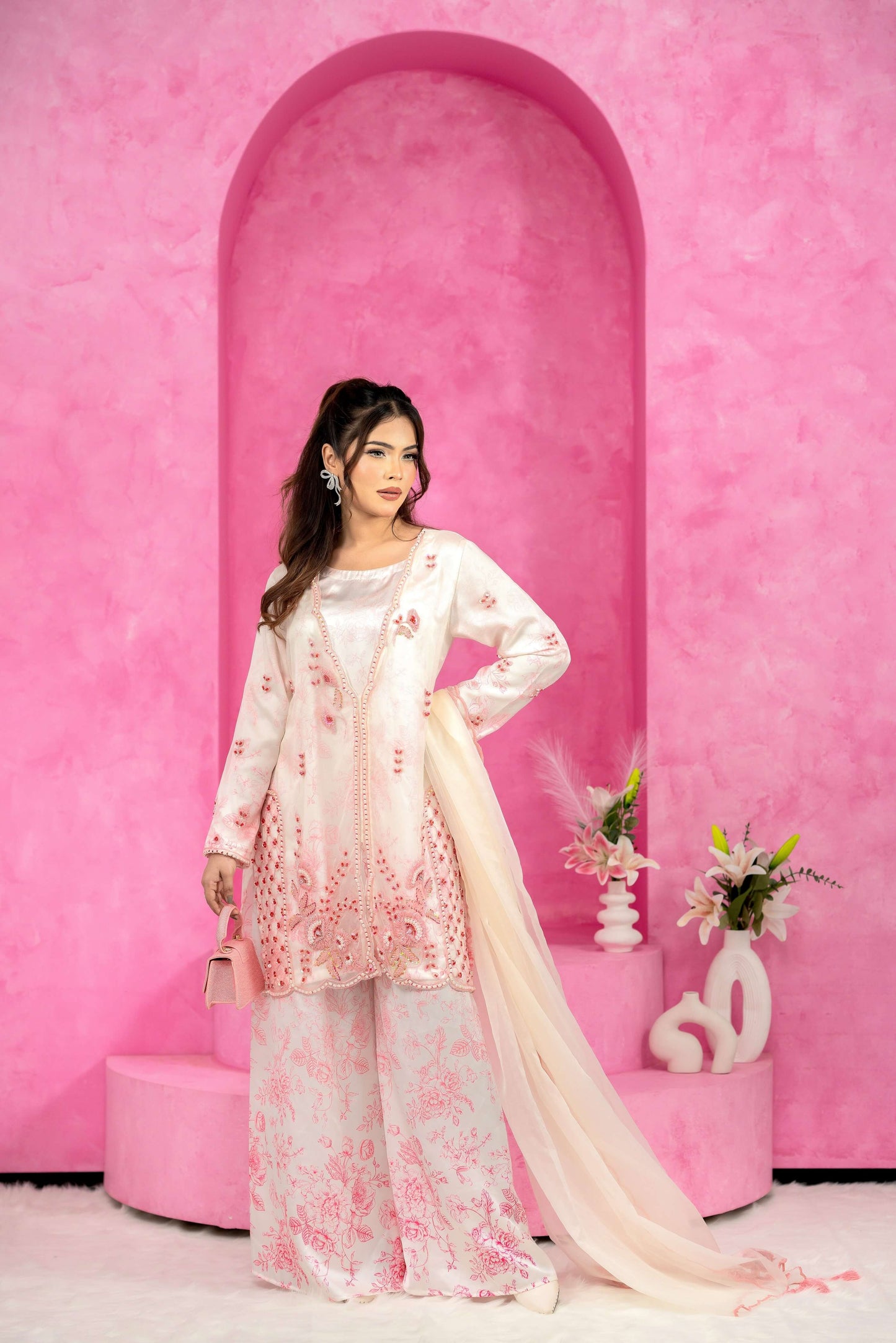 Blush Pearl Embroidered Three Piece Set
