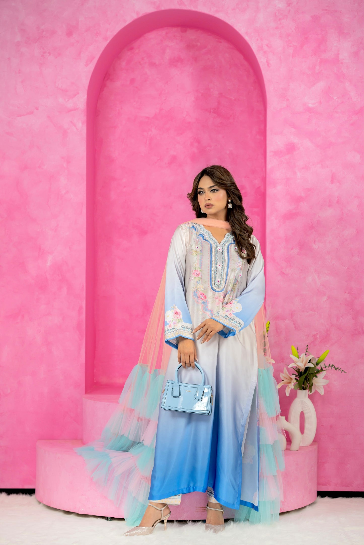Celeste Bloom Embroidered Long Kameez