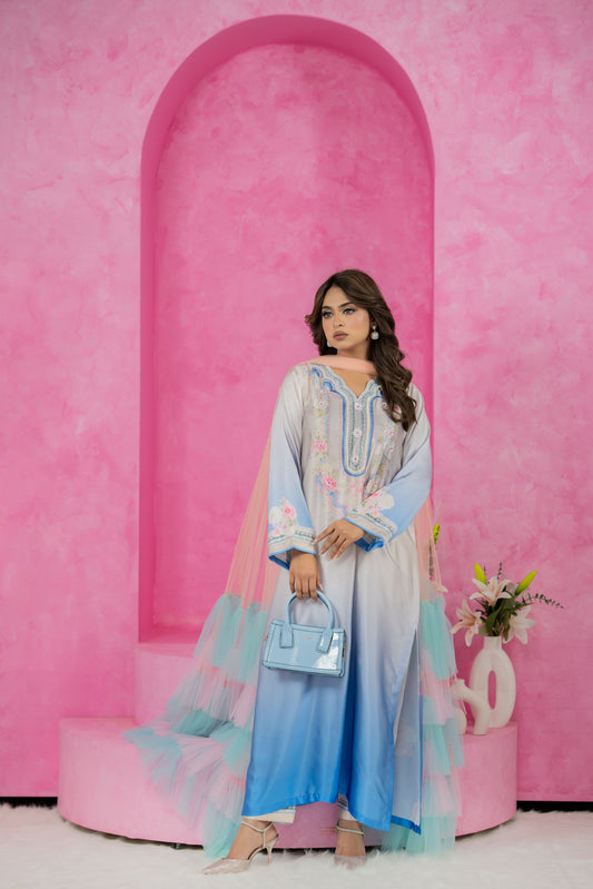 Celeste Bloom Embroidered Long Kameez