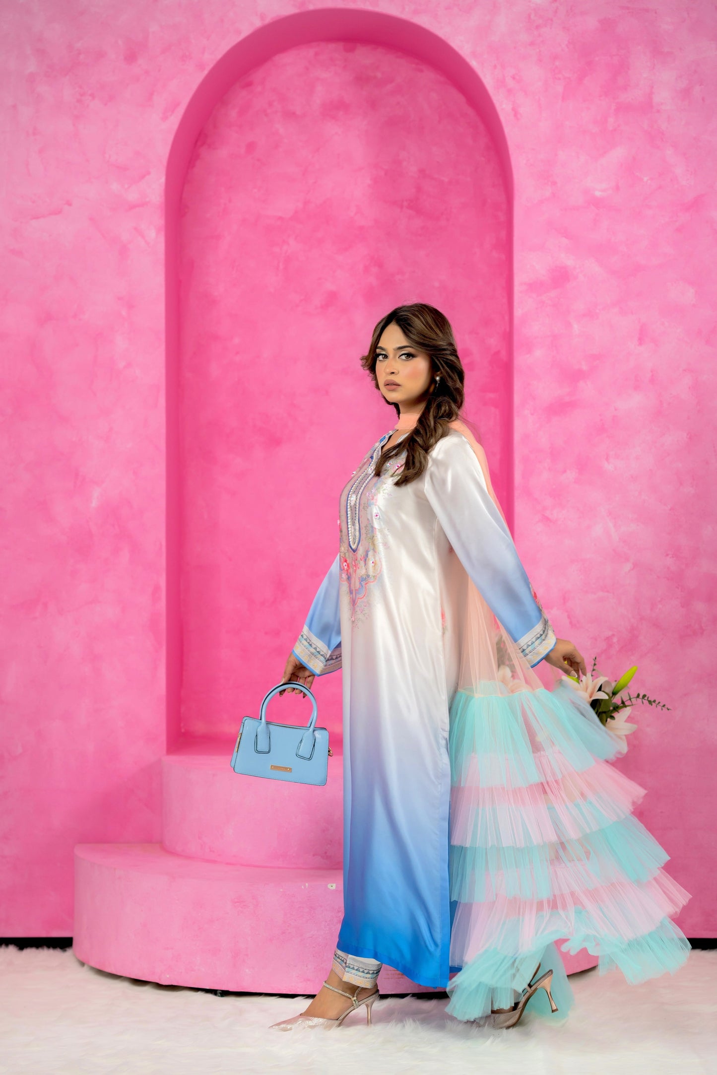 Celeste Bloom Embroidered Long Kameez