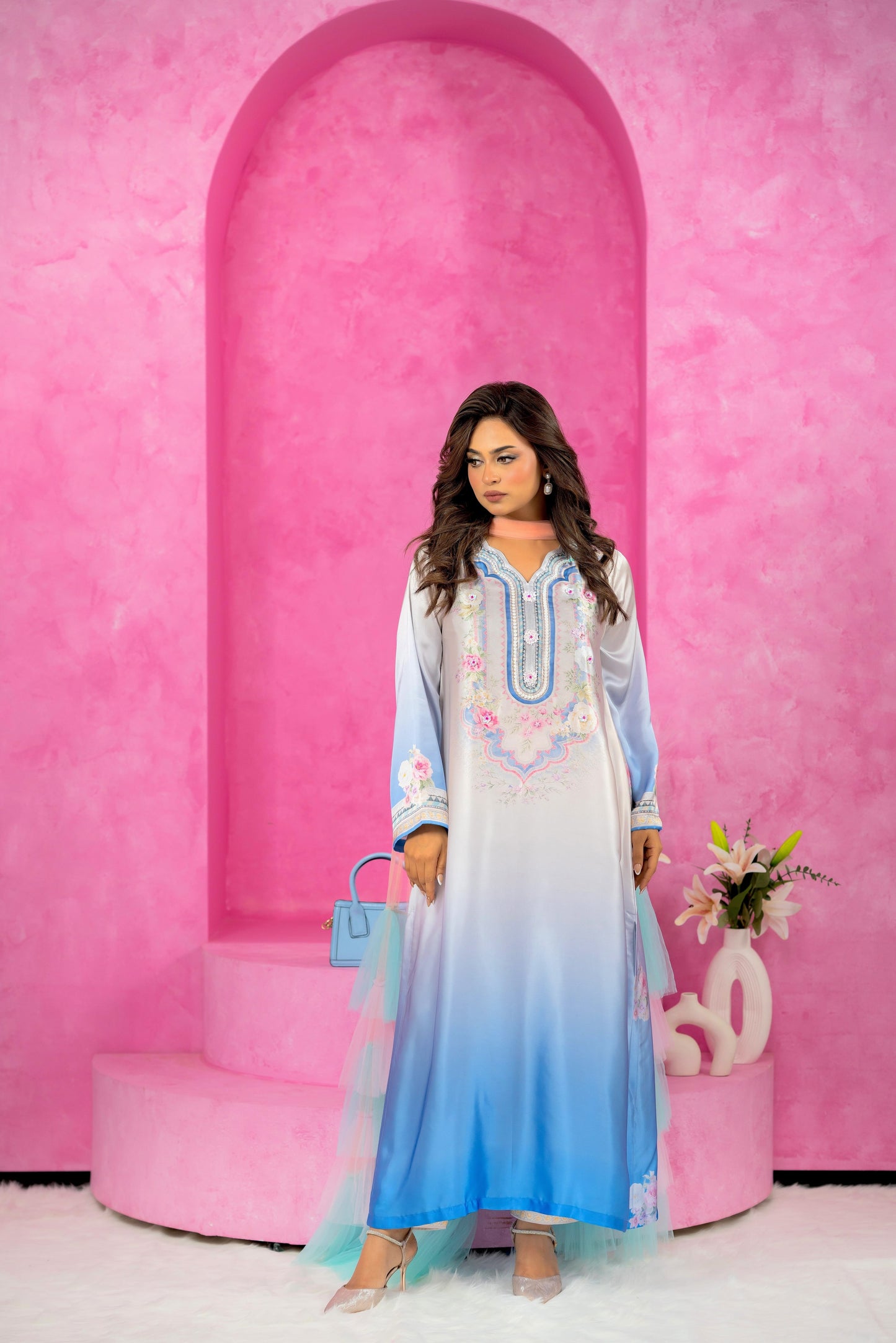 Celeste Bloom Embroidered Long Kameez