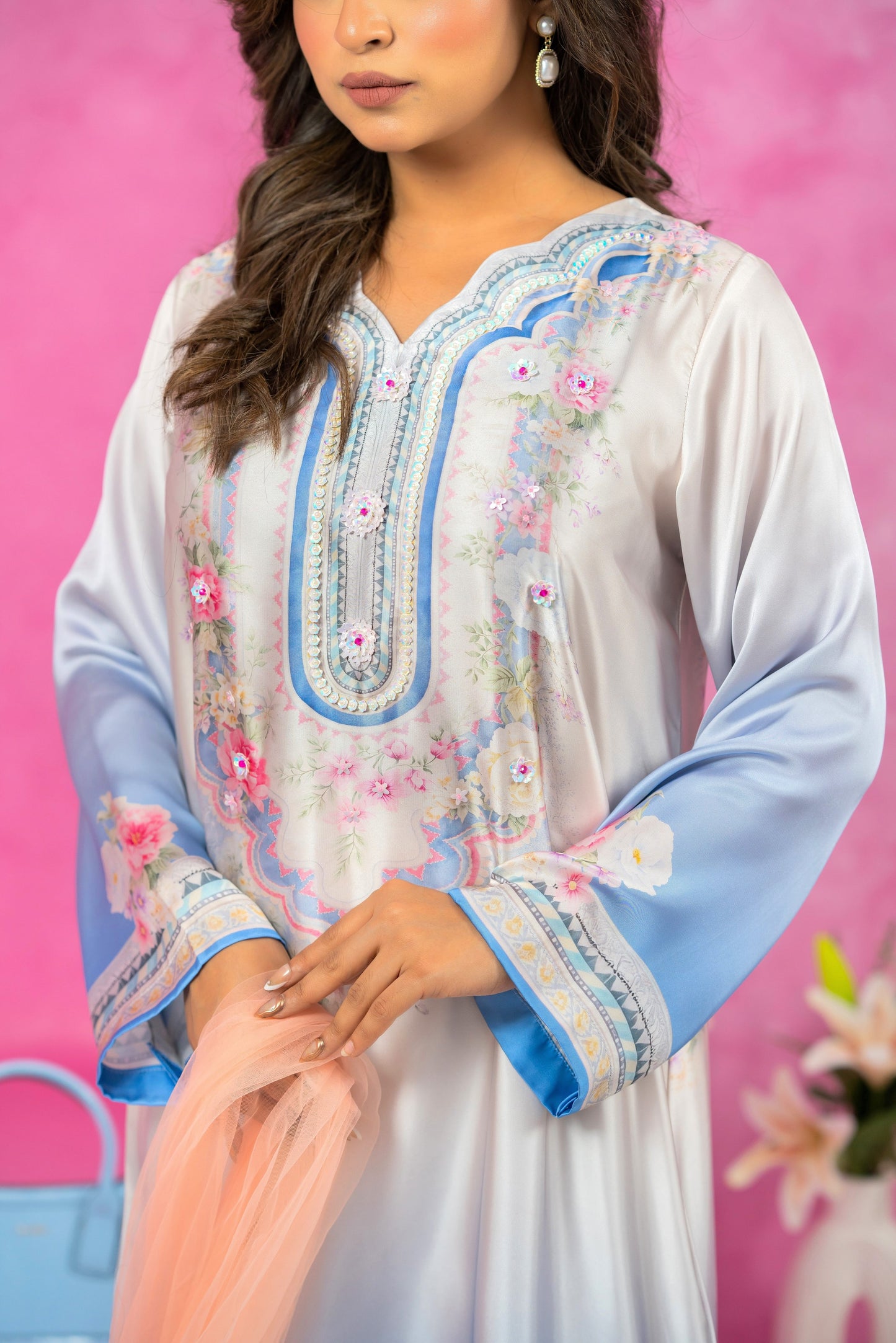 Celeste Bloom Embroidered Long Kameez