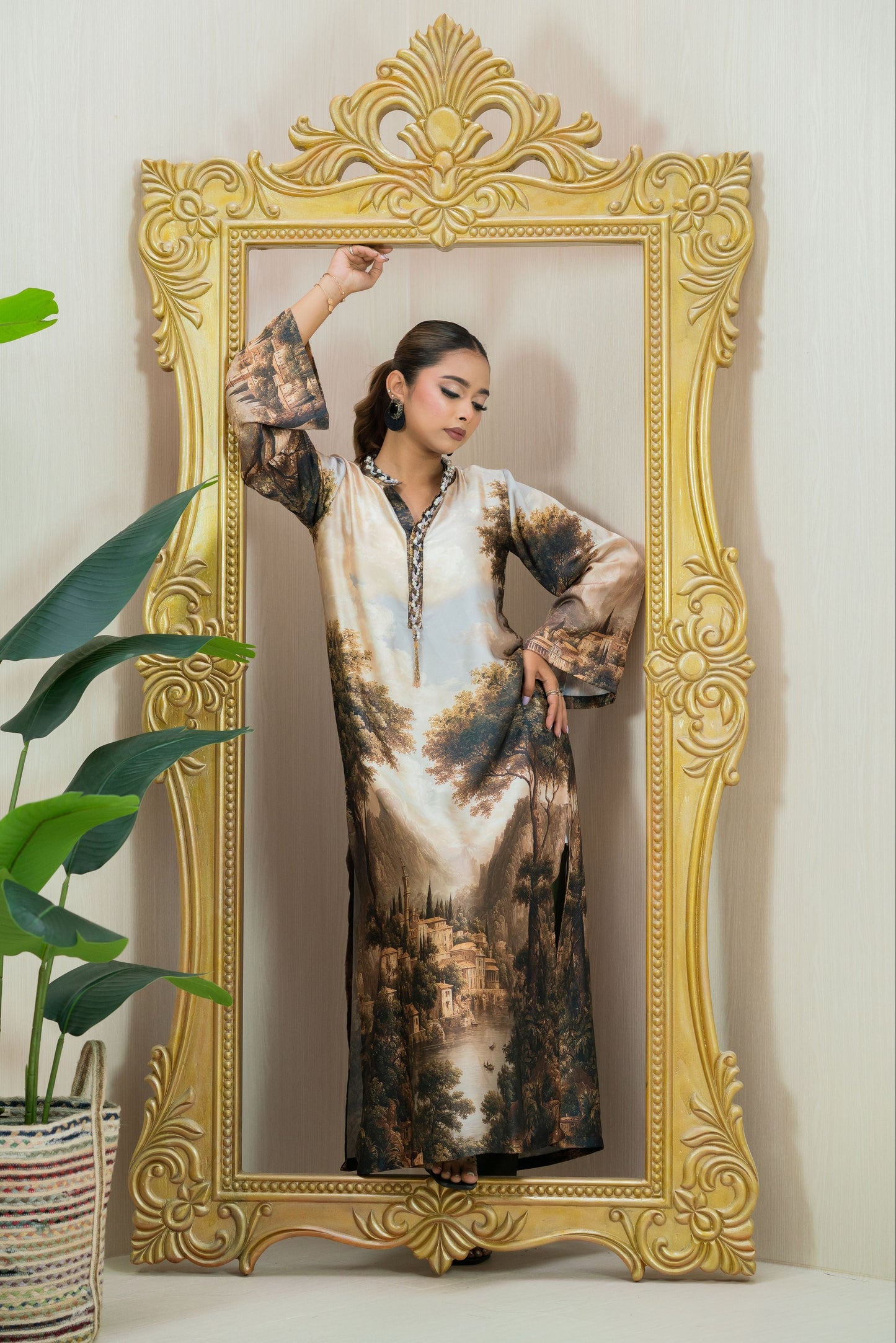 Vintage Landscape Printed Long Kameez