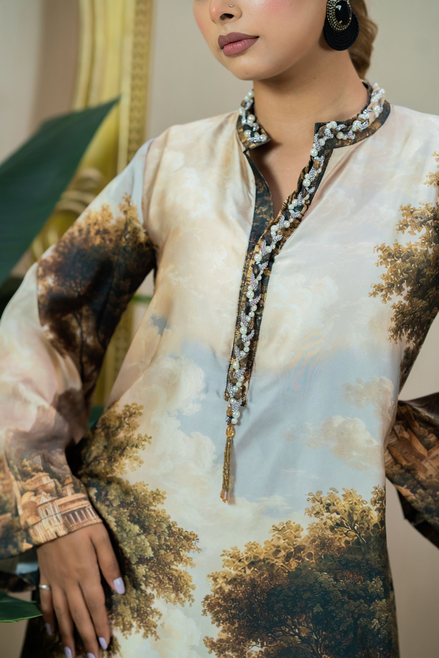 Vintage Landscape Printed Long Kameez