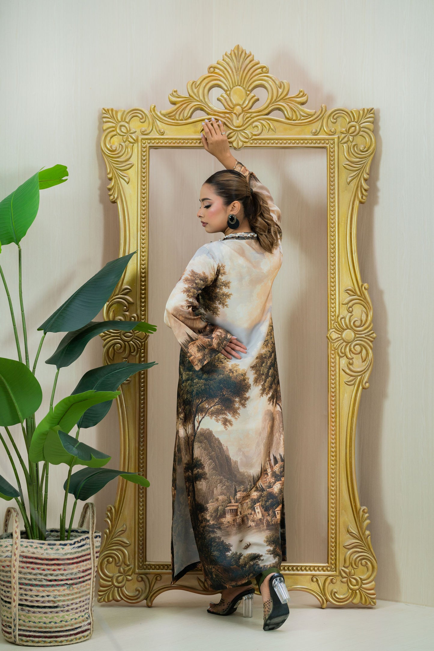 Vintage Landscape Printed Long Kameez