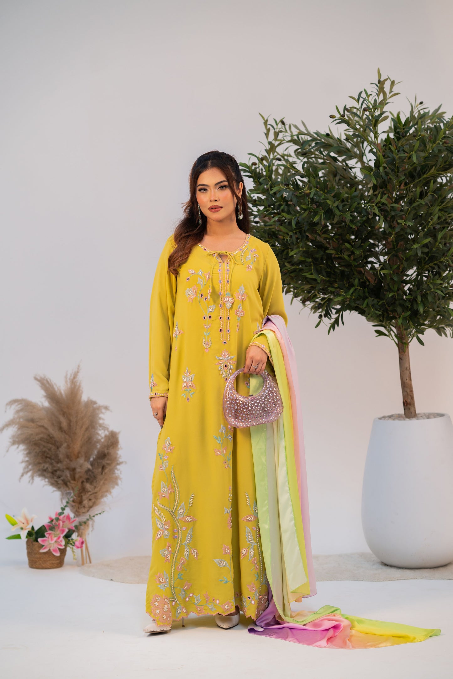 Sunlit Meadow Embroidered Kameez And Pant Set