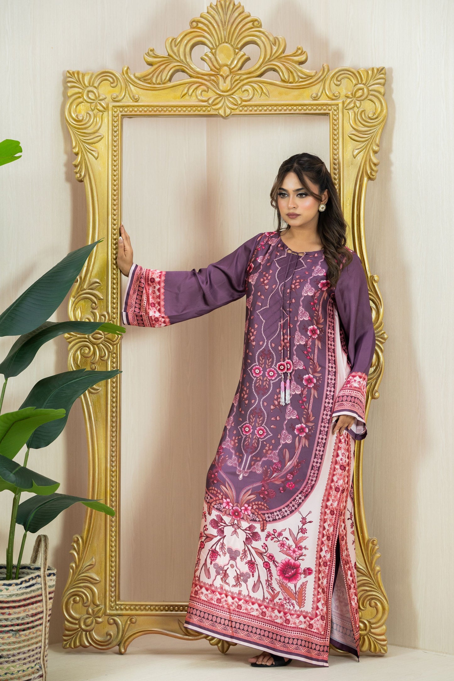 Royal Plum Floral Long Kameez