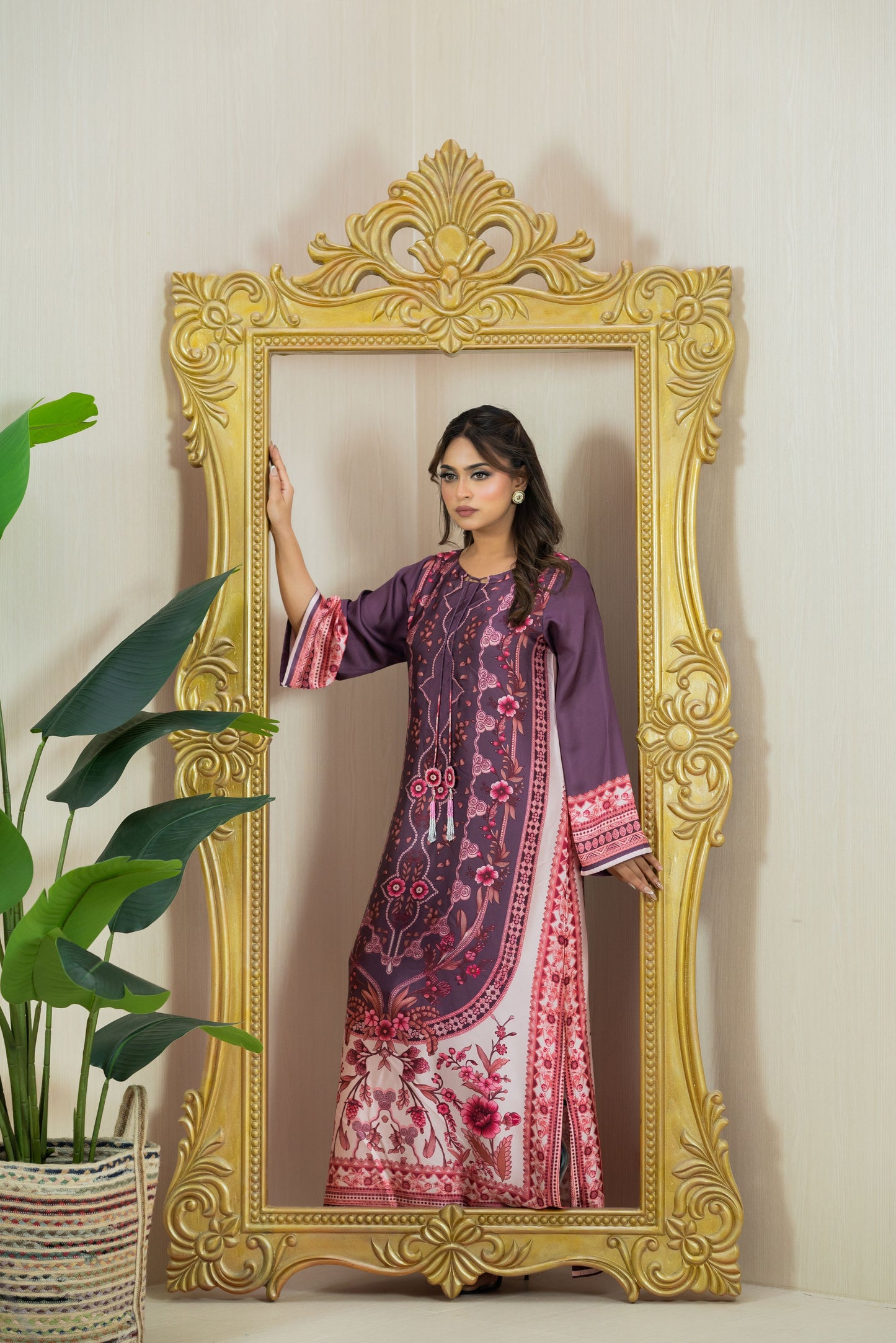 Royal Plum Floral Long Kameez