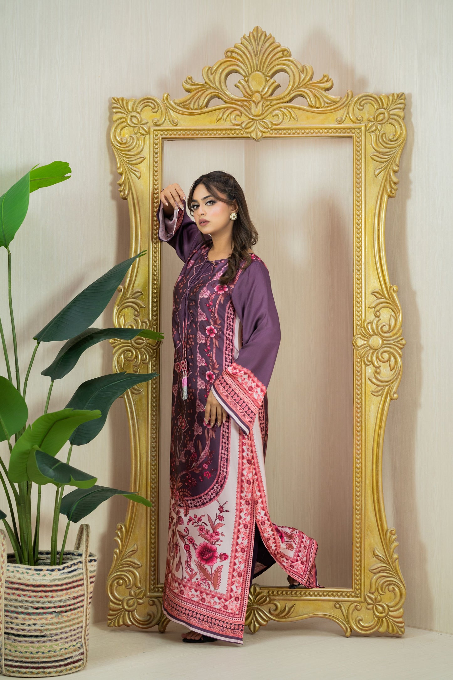 Royal Plum Floral Long Kameez