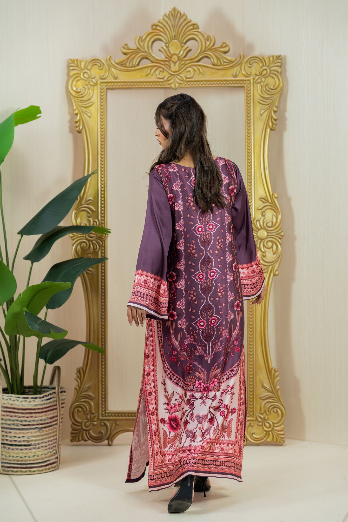 Royal Plum Floral Long Kameez