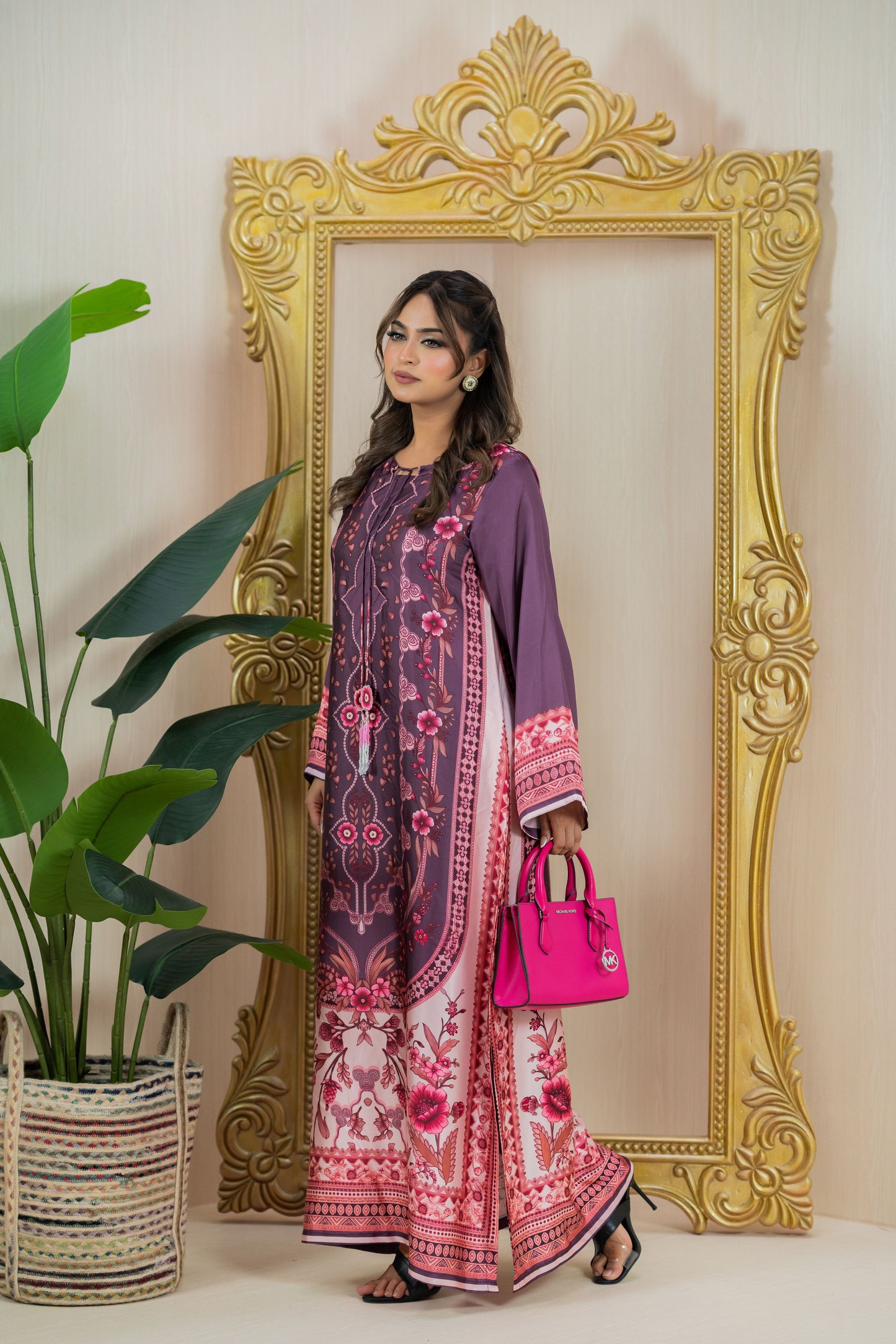 Royal Plum Floral Long Kameez