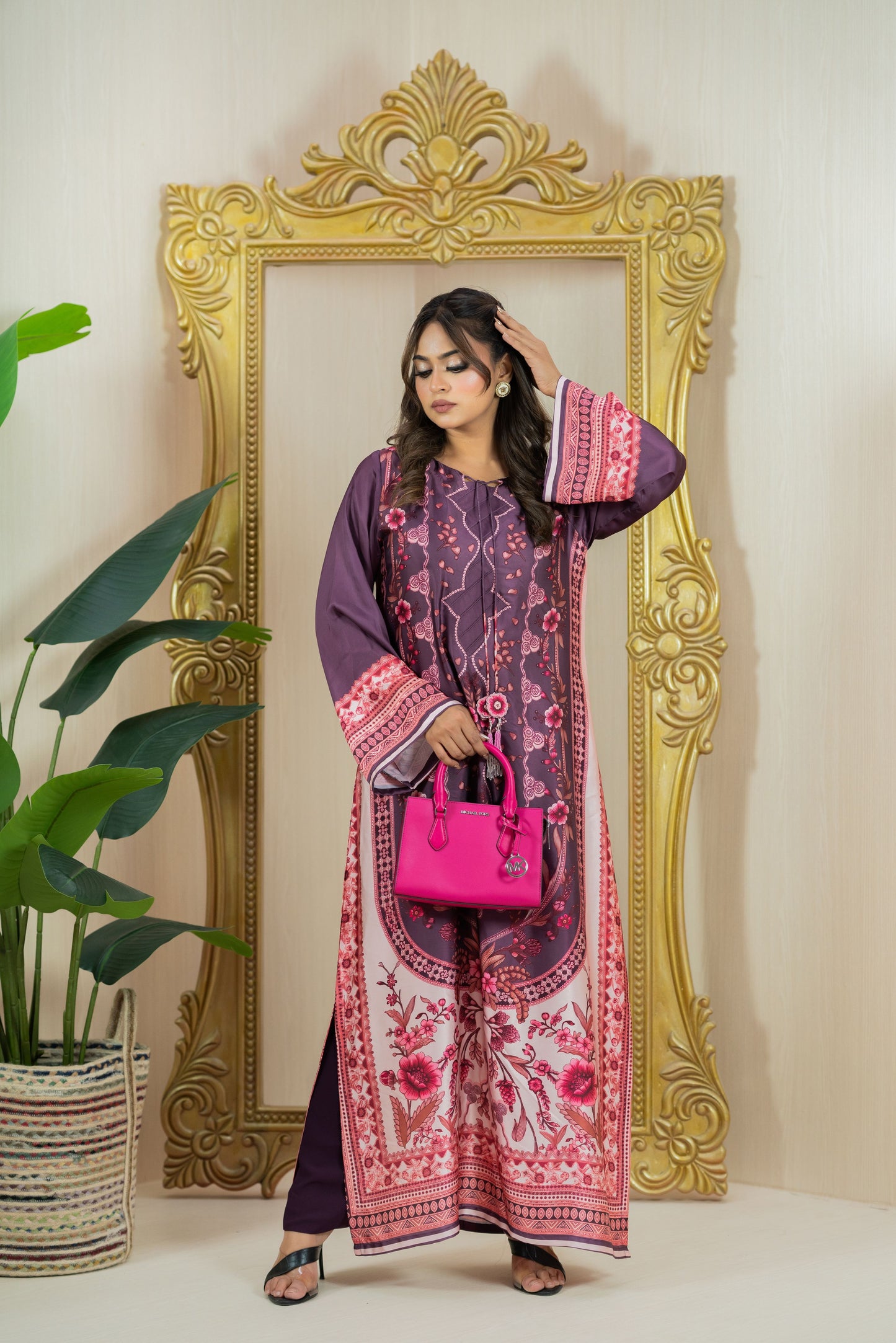 Royal Plum Floral Long Kameez