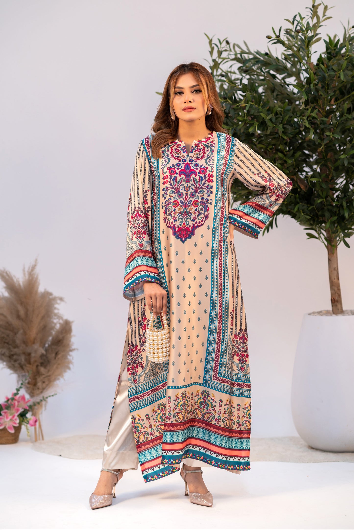 Vintage Bloom Printed Long Kameez