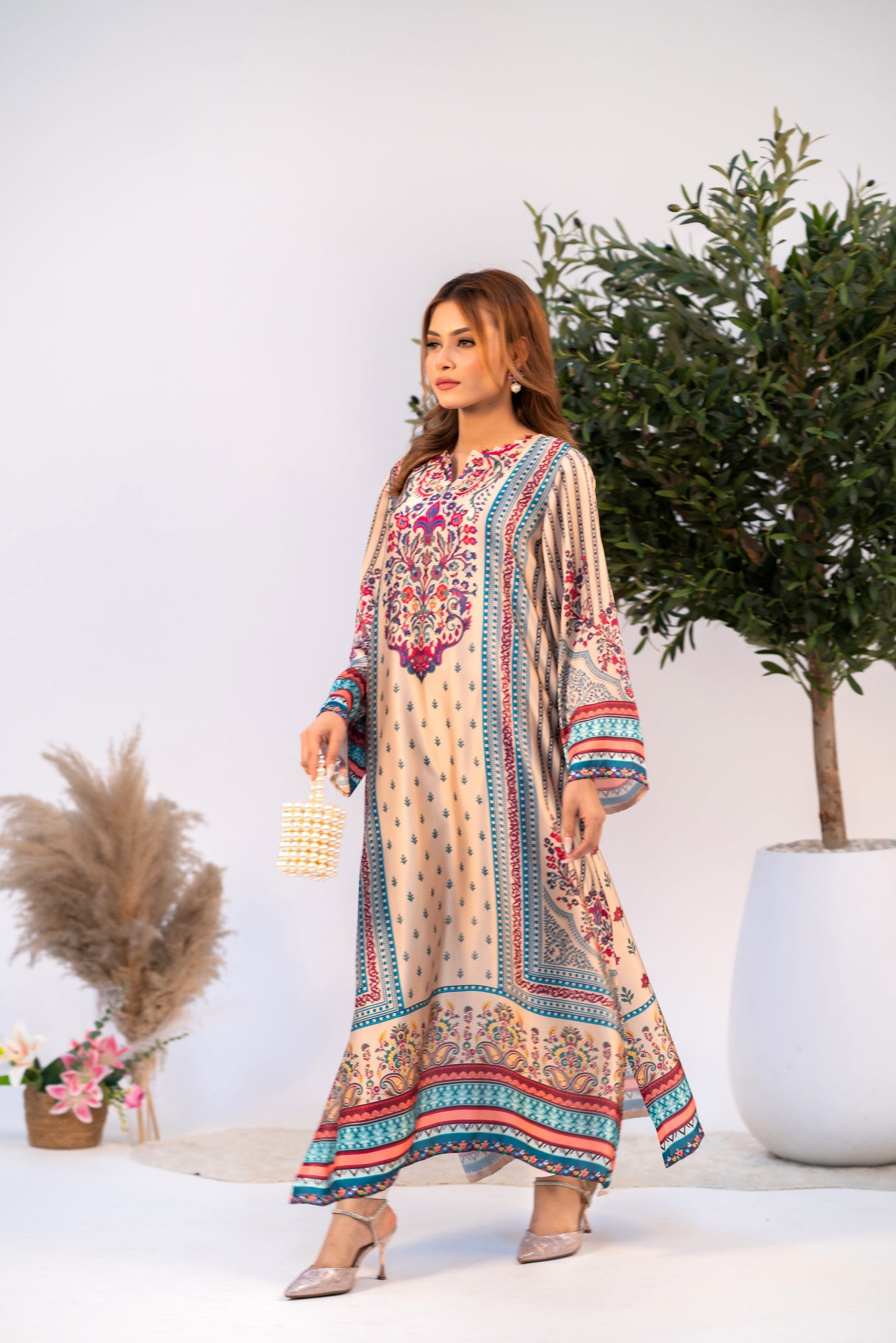 Vintage Bloom Printed Long Kameez