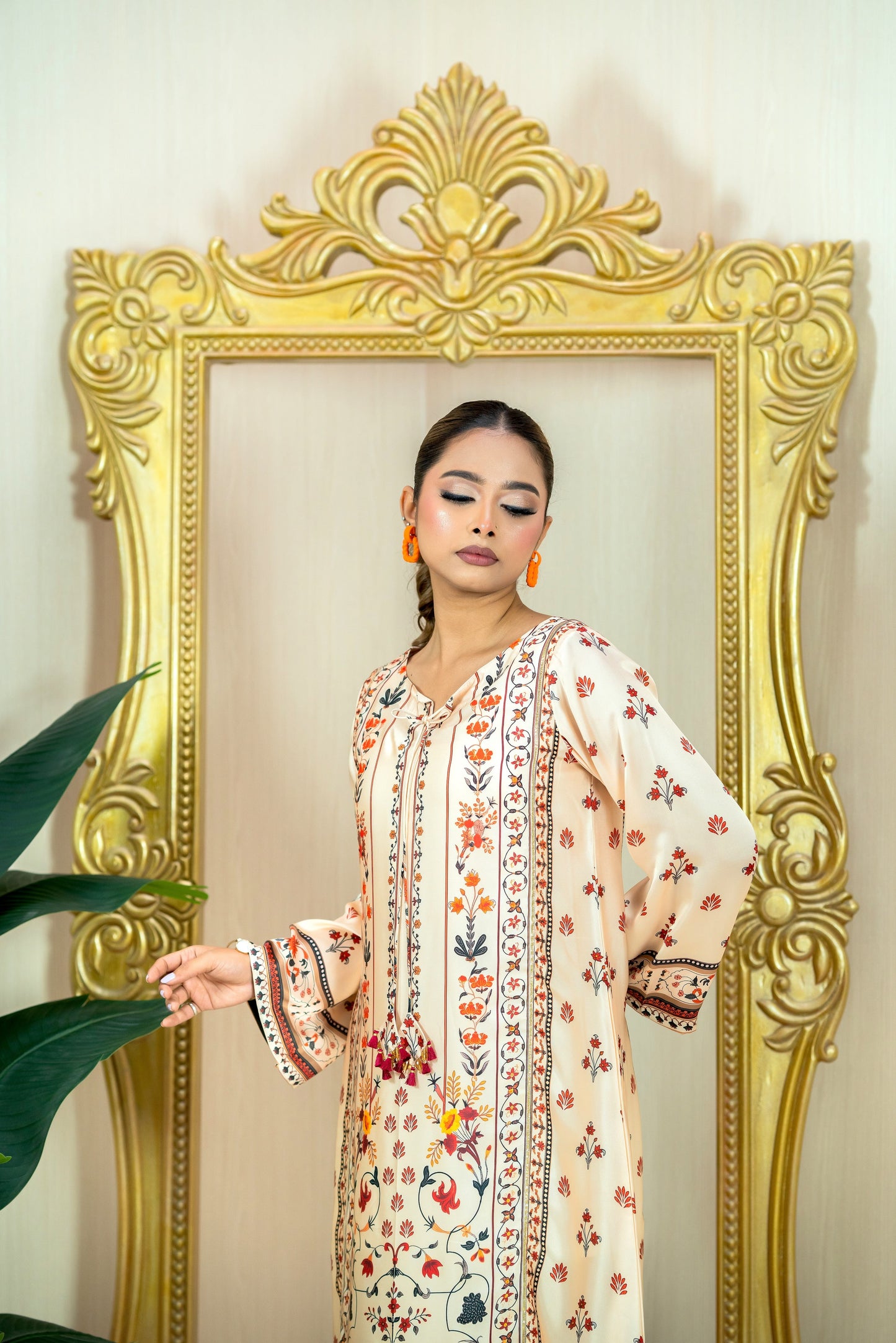 Ivory Bloom Printed Luxury Long Kameez