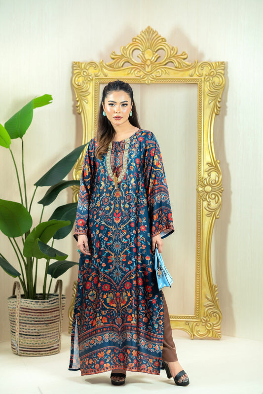 Midnight Floral Elegance Long Kameez