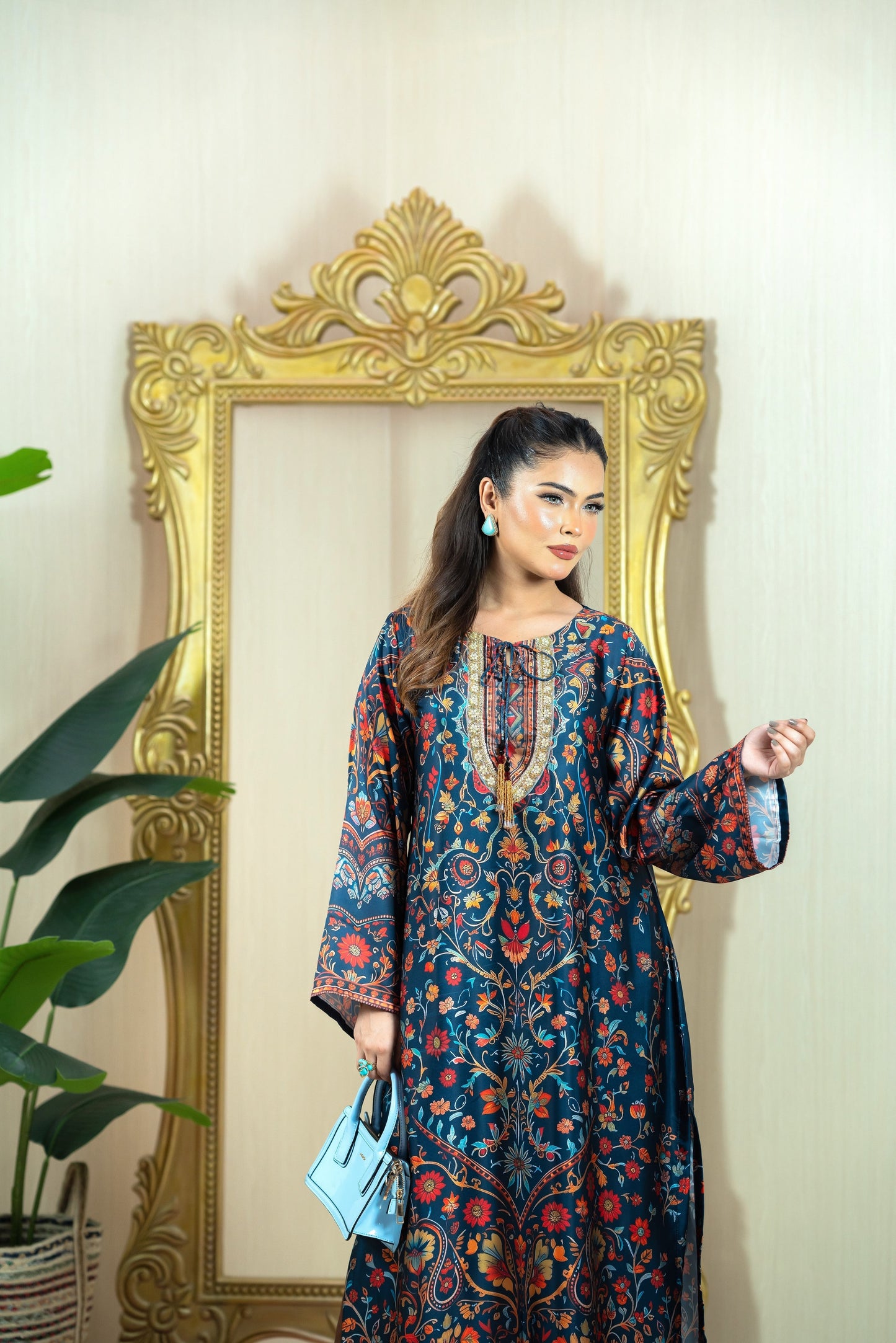 Midnight Floral Elegance Long Kameez