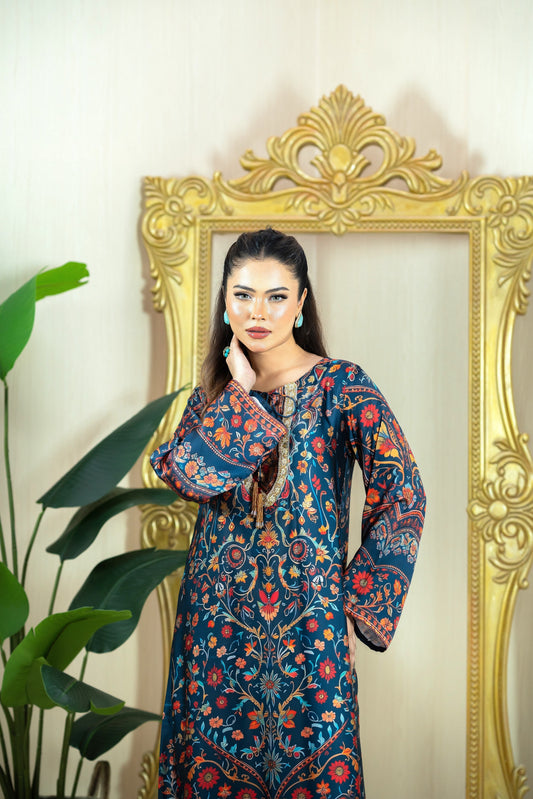Midnight Floral Elegance Long Kameez
