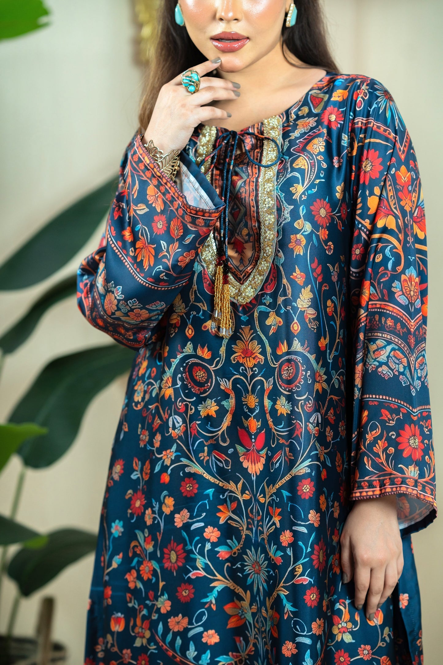 Midnight Floral Elegance Long Kameez