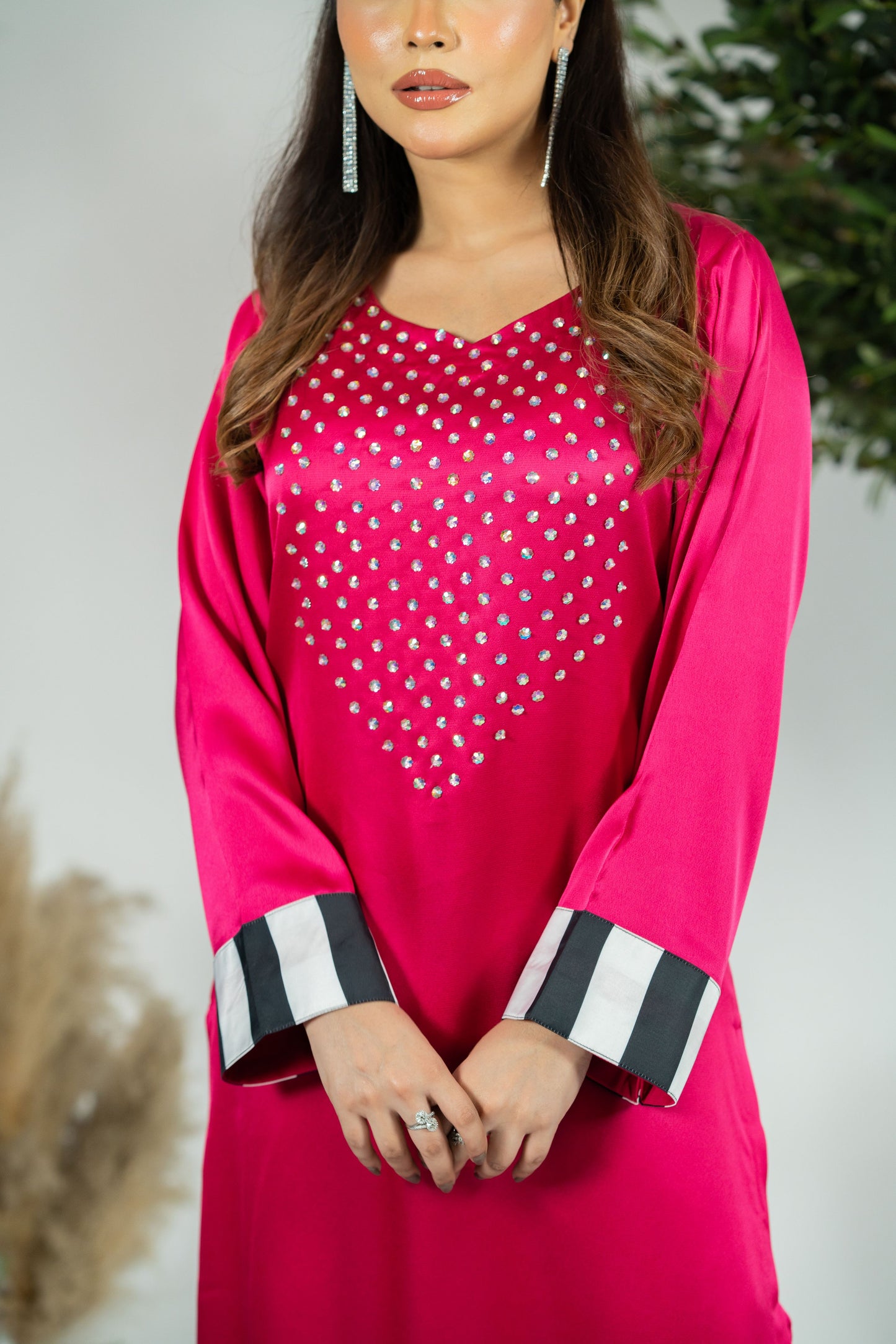 Fuchsia Luxe Satin Kurta Set with Printed Organza Dupatta
