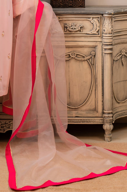 Sheer Dupatta with Magenta Trim