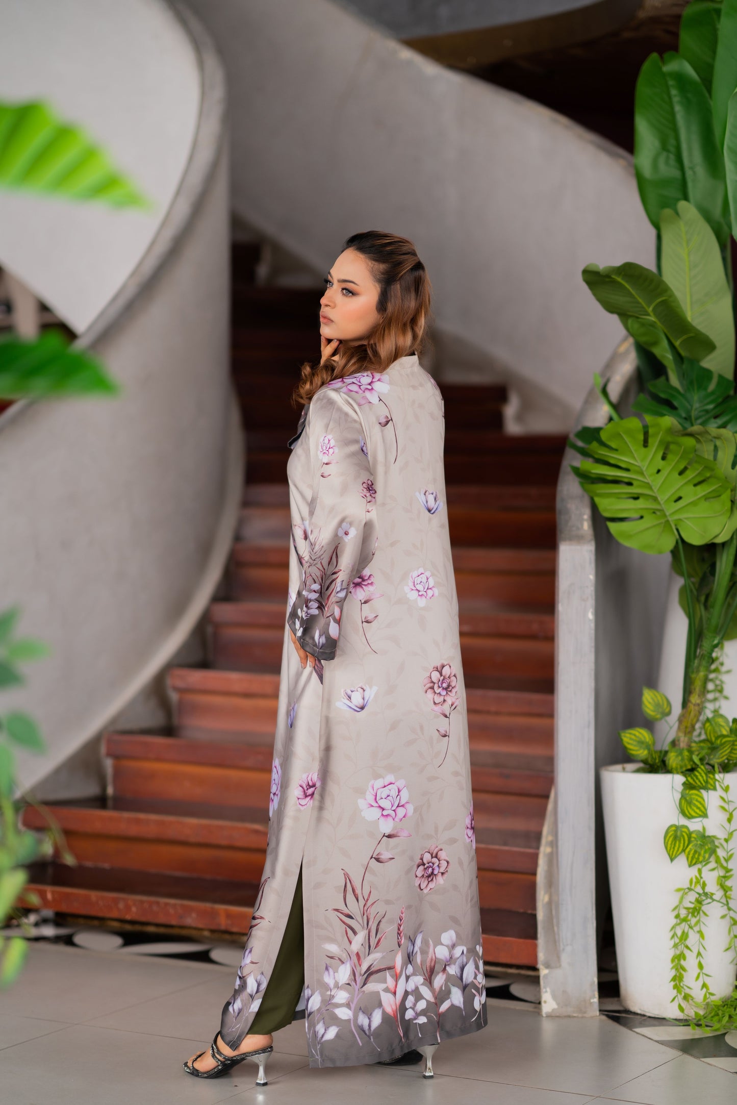 Noir Floral Elegance Long Kameez Set