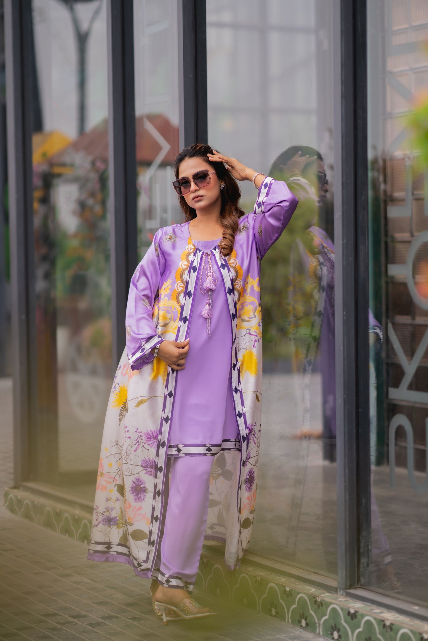 Lavender Bloom Sheer Shrug Set