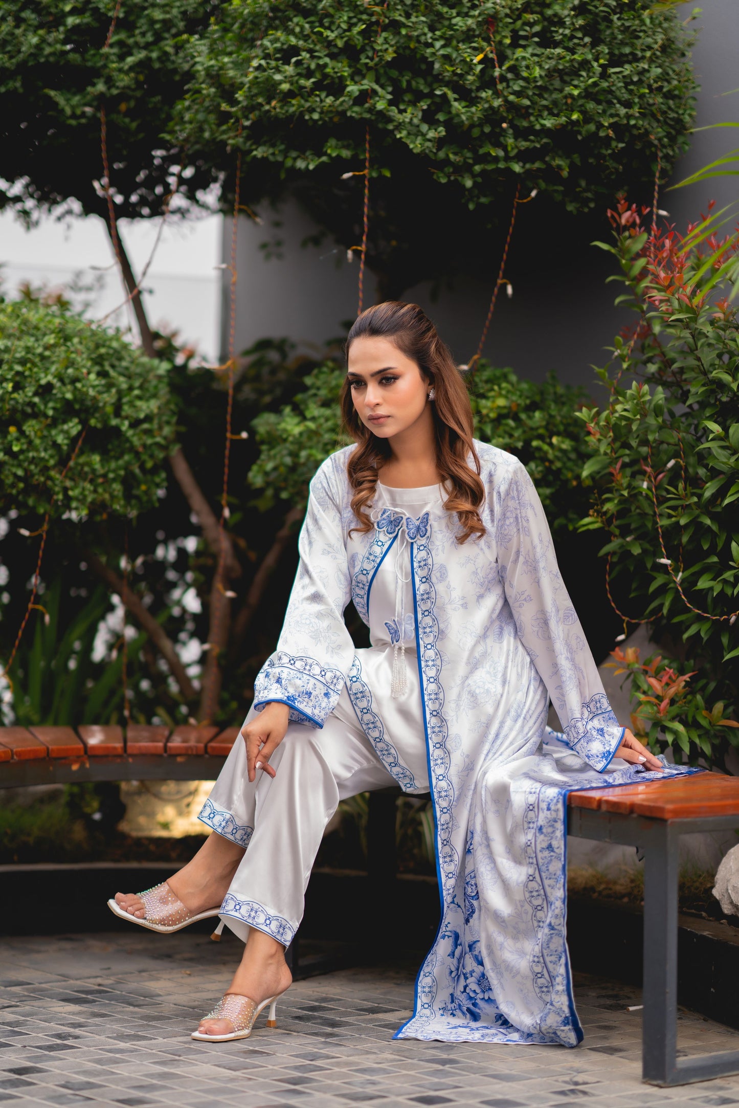 Ivory Azure Bloom Shrug Set
