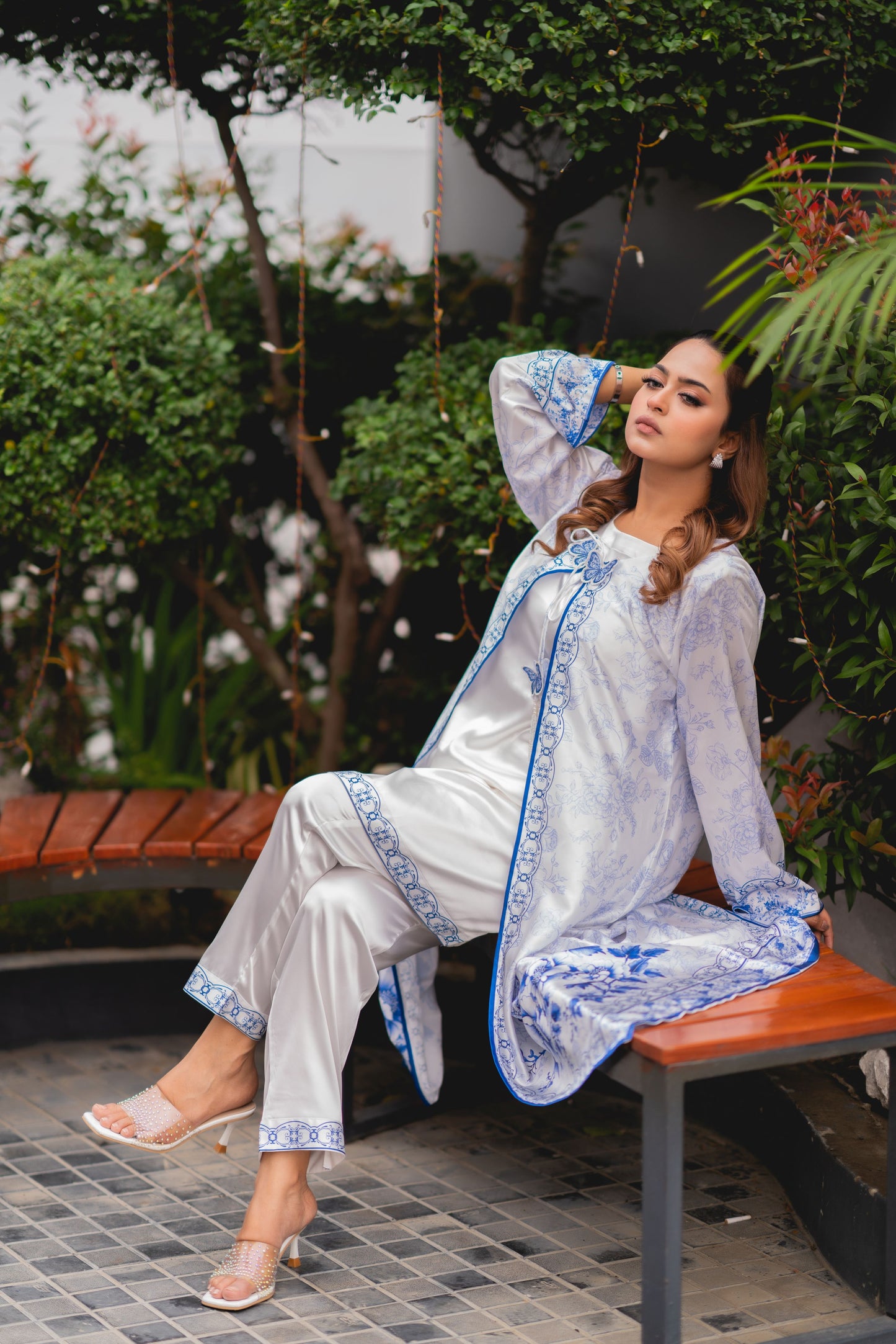 Ivory Azure Bloom Shrug Set