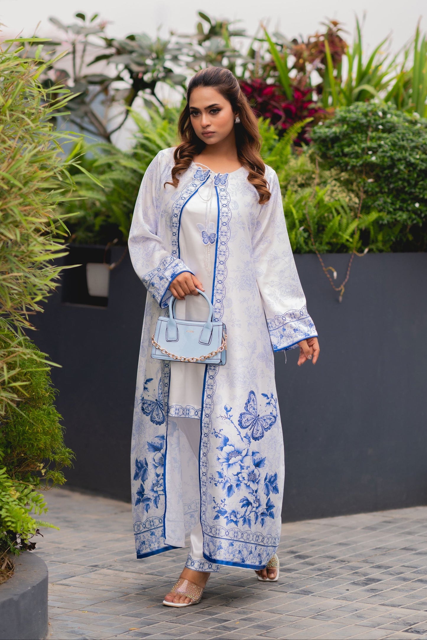 Ivory Azure Bloom Shrug Set
