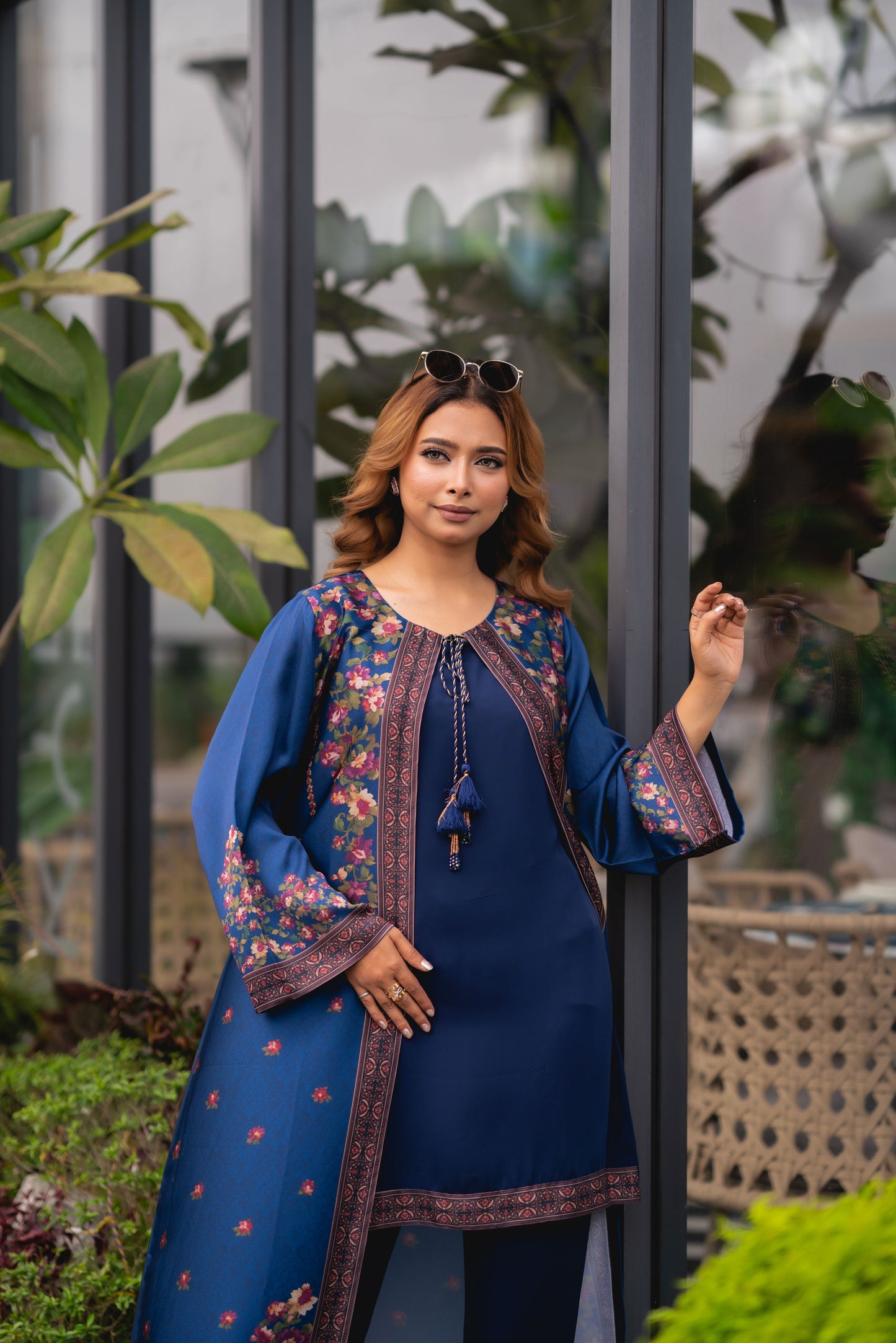 Midnight Bloom Printed Shrug Set