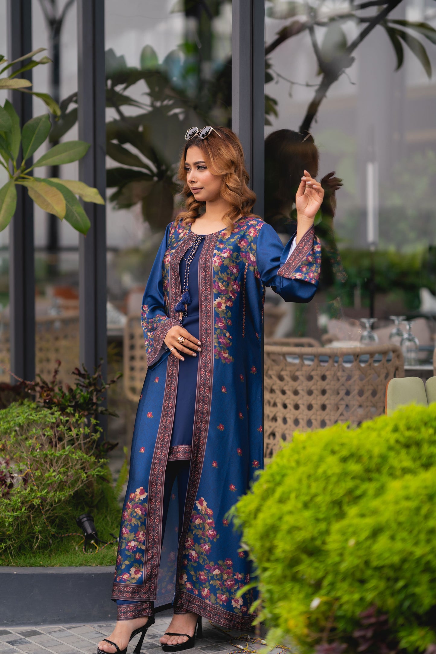 Midnight Bloom Printed Shrug Set