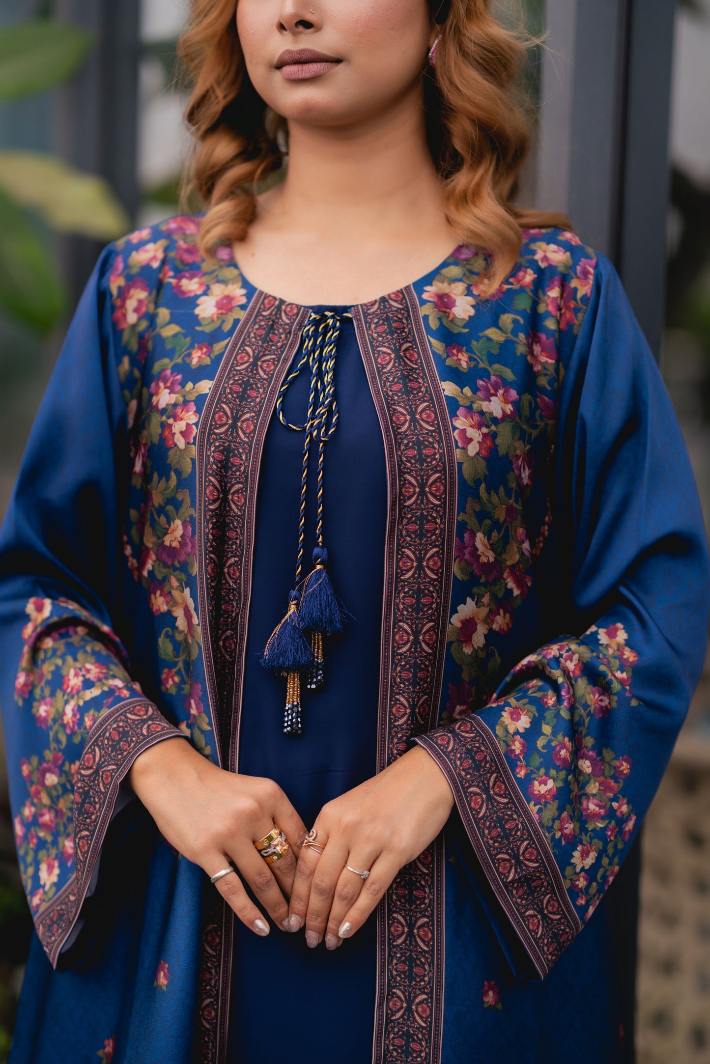 Midnight Bloom Printed Shrug Set