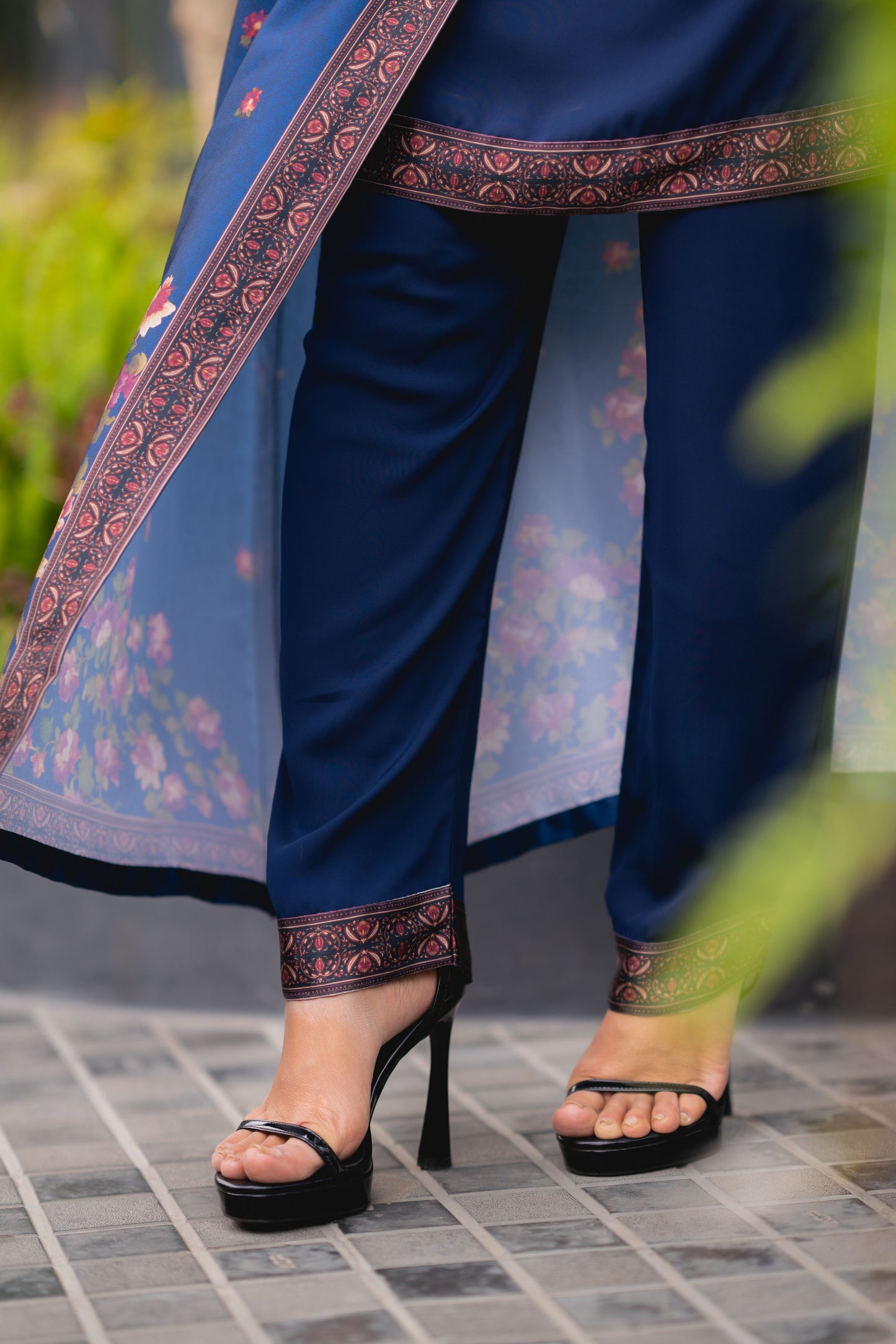 Midnight Bloom Printed Shrug Set