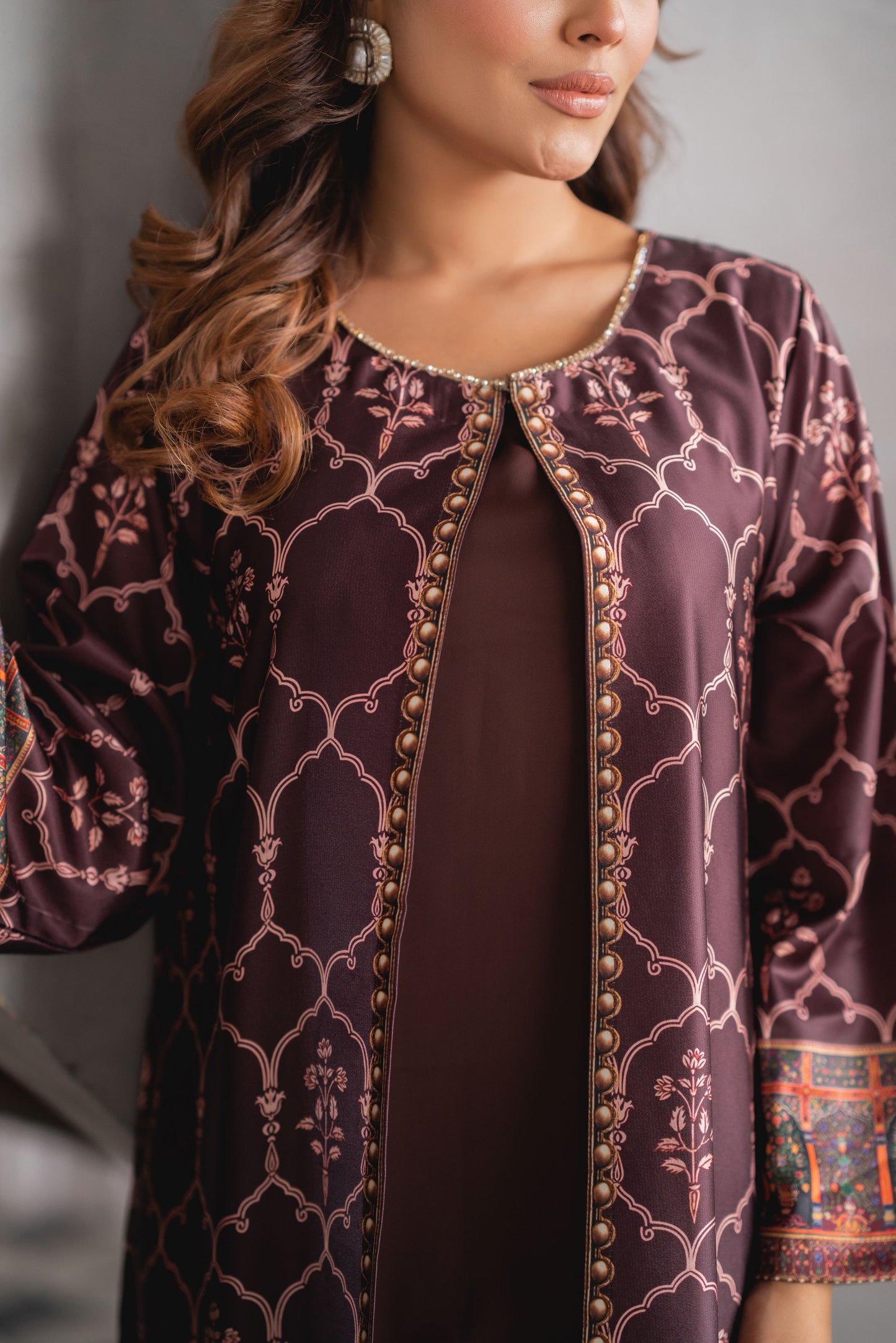 Royal Mocha Printed Shrug Set