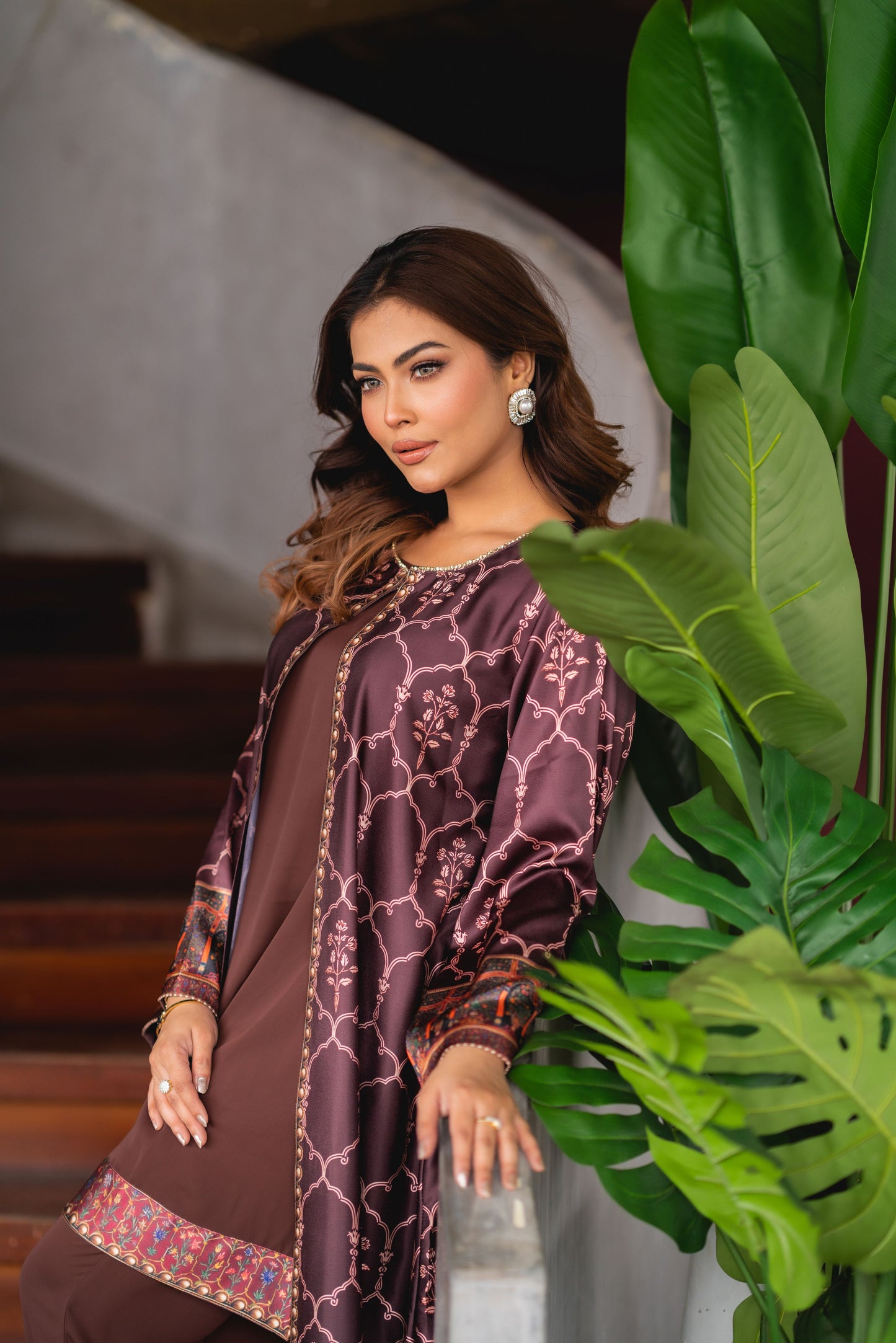 Royal Mocha Printed Shrug Set