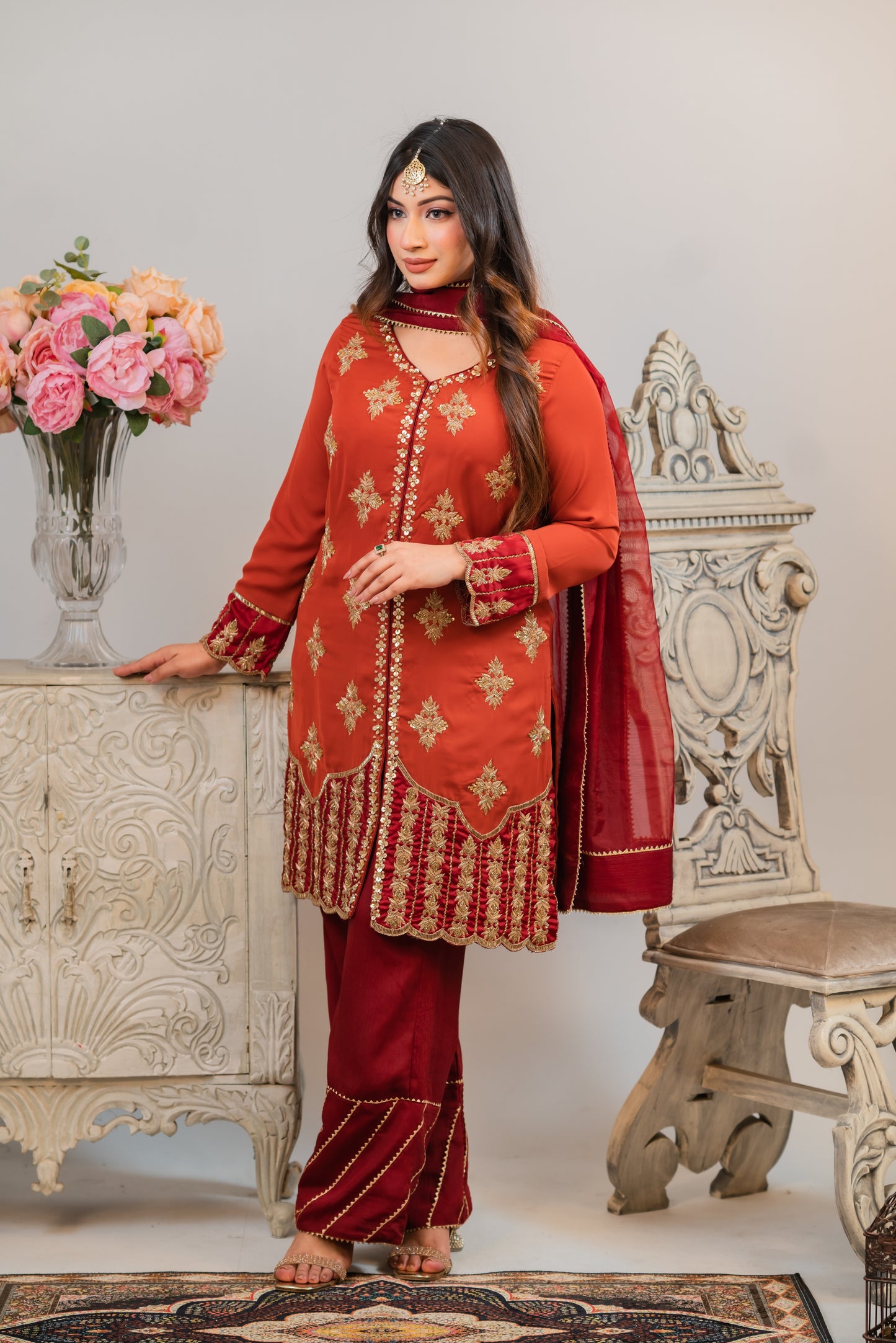 Rusty Maroon Short Kurti Set