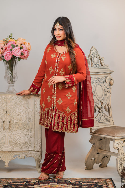 Rusty Maroon Short Kurti Set