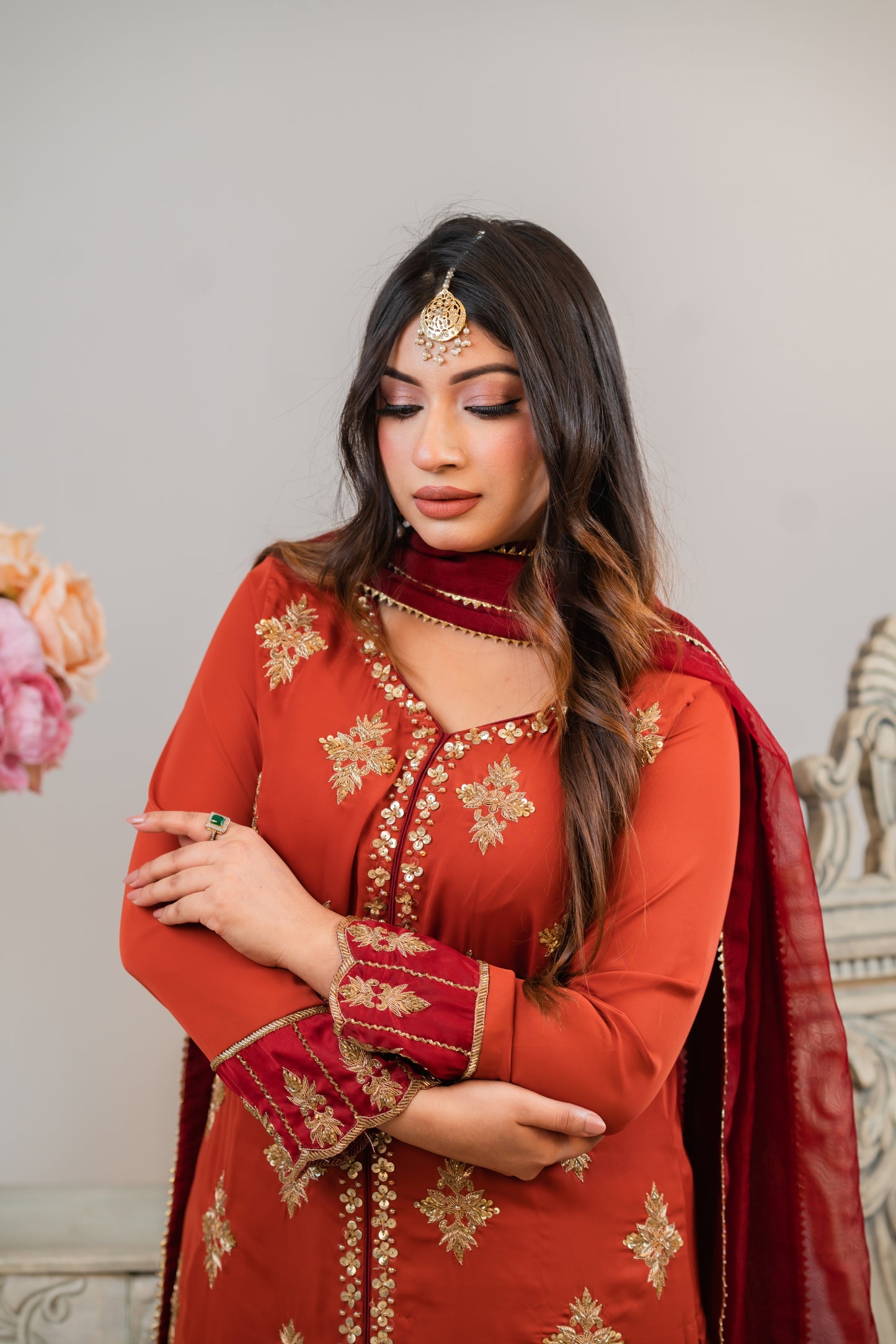 Rusty Maroon Short Kurti Set