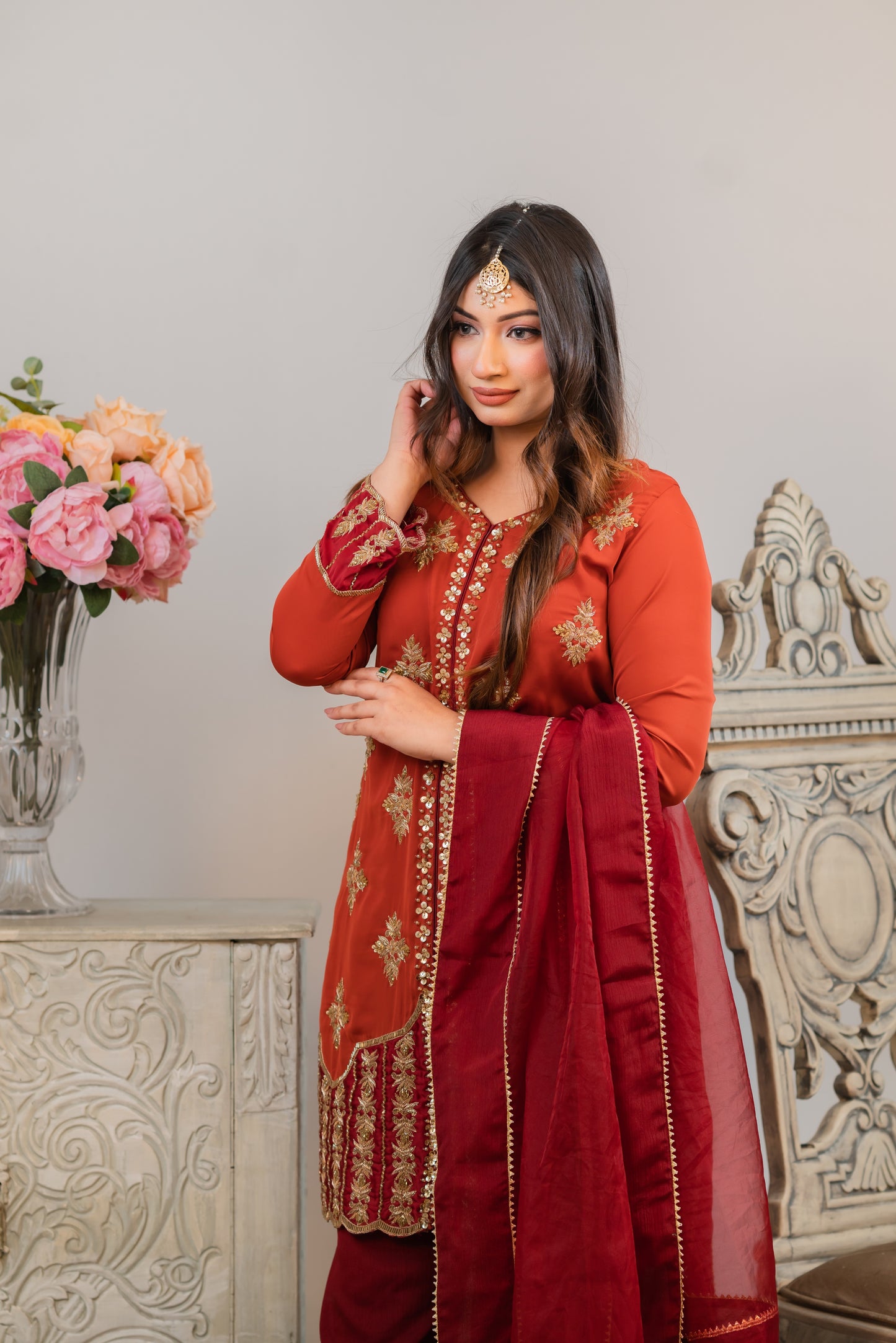 Rusty Maroon Short Kurti Set