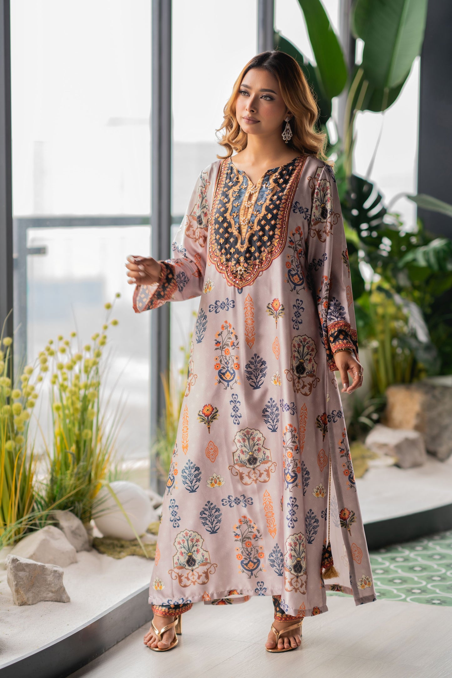 Blush Regal Motif Long Kameez & Pant Set