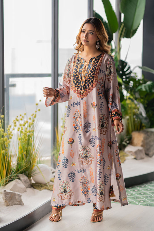 Blush Regal Motif Long Kameez & Pant Set
