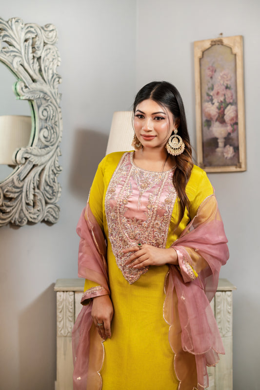 Vibrant Yellow Embroidered Kameez