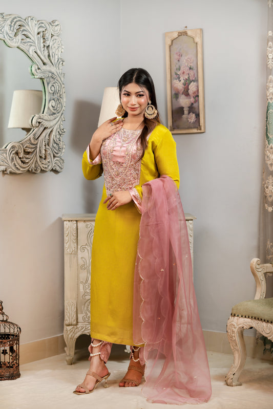 Vibrant Yellow Embroidered Kameez