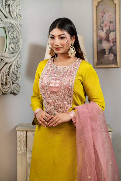 Vibrant Yellow Embroidered Kameez
