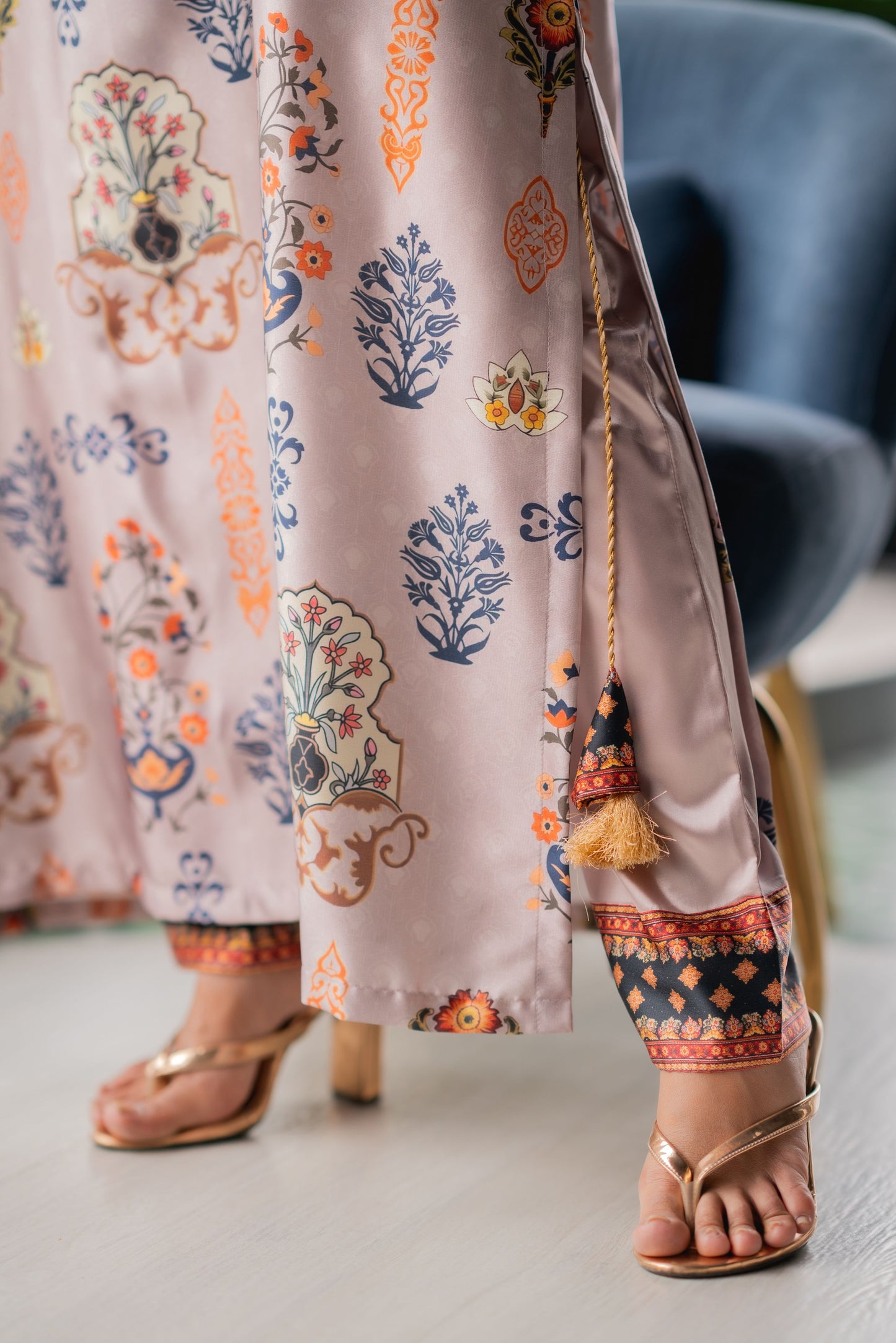 Blush Regal Motif Long Kameez & Pant Set