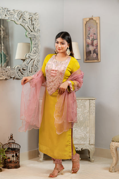 Vibrant Yellow Embroidered Kameez