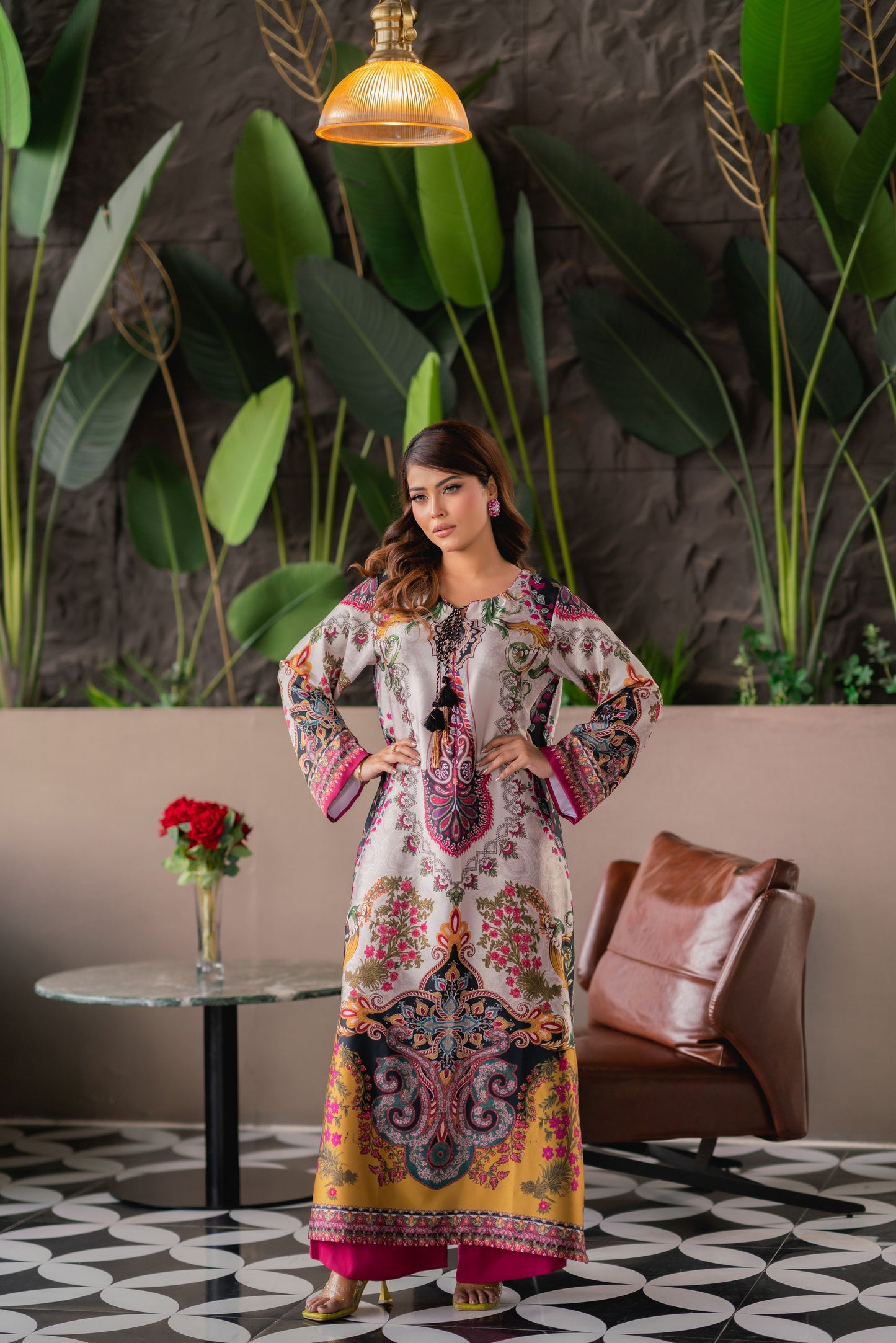 Crimson Paisley Luxe Long Kameez & Pant Set